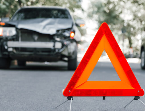 Red,Emergency,Stop,Triangle,Sign,On,Road,In,Car,Accident